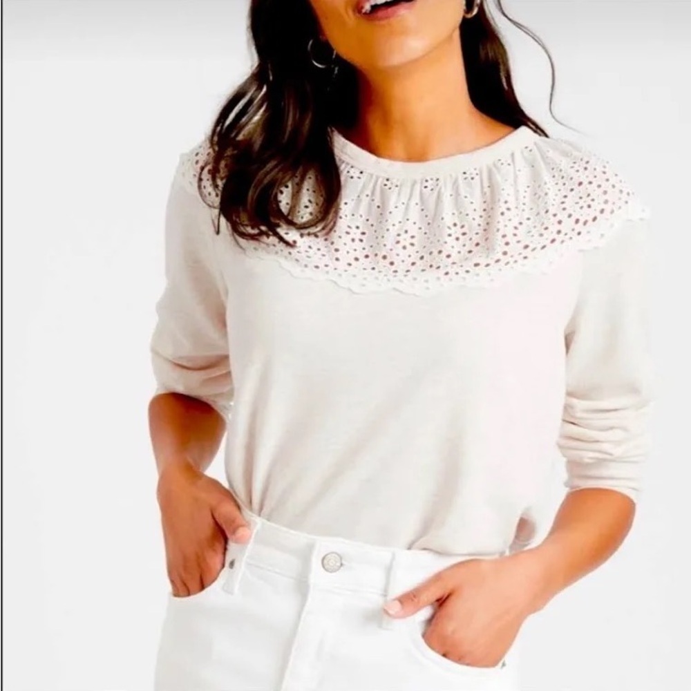 Banana Republic Factory | Cream Eyelet Crewneck Sweatshirt - Picture 1 of 9
